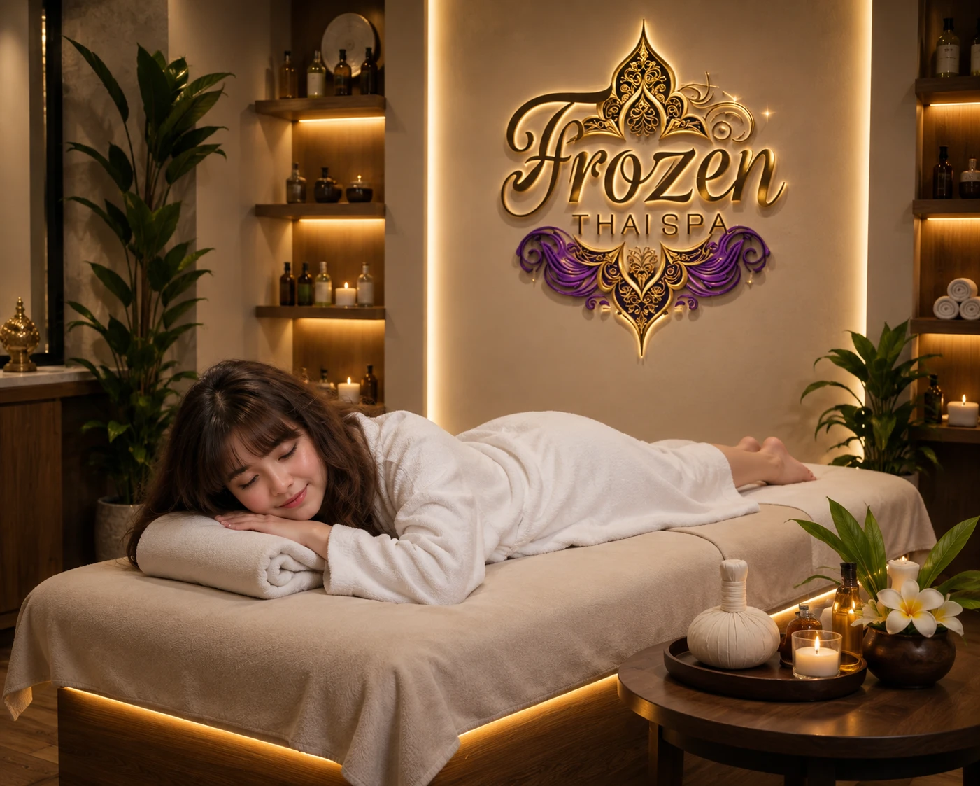 Frozen Thai Spa peaceful interior with traditional Thai decor